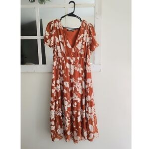 Abercrombie & Fitch Orange Smocked Tiered Dress-Large-Never WO